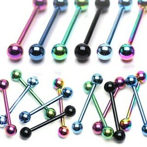Anodizált nyelvpiercing titániumból - többféle színben - A piercing hossza: 12 mm, A cirkónia színe: Fekete - K