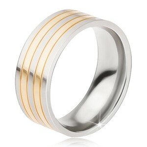 Titán gyűrű - fényes ezüst-arany színű gyűrű, váltakozó sávok - Nagyság: 70