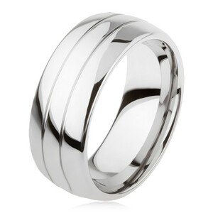 Sima tungsten gyűrű, enyhén kidomborodó, fényes felszín, két bevágás - Nagyság: 59