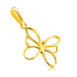 9K arany medál – pillangó keskeny sima vonalakkal, szárnyak kivágásokkal, apró golyó középen