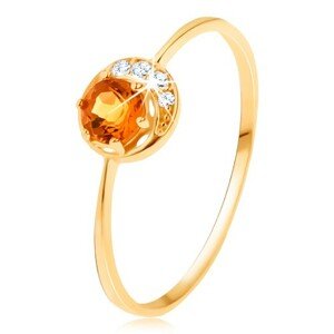 Gyűrű 9K sárga színű aranyból - keskeny holdsarló, sárga citrin, cirkóniákkal átlászó színben - Nagyság: 50