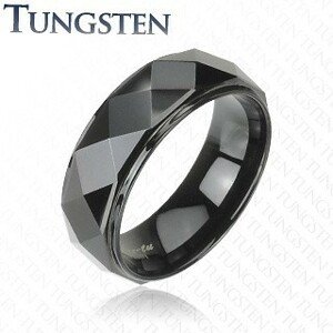 Fekete wolfrám gyűrű, kiálló sáv fényes csiszolt felszínnel, 8 mm - Nagyság: 70