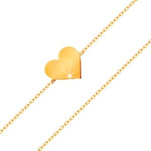 Karkötő 14K sárga aranyból - csillogó, vékony lánc, medál - lapos szív