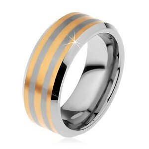 Kétszínű volfrám gyűrű három arany színű sávval, fényes-matt, 8 mm - Nagyság: 70