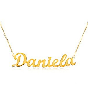Nyaklánc sárga 14K aranyból - vékony lánc, fényes medál - név Daniela