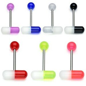 316L acél nyelv piercing – kétszínű UV kapszula, 1,6 mm - A piercing színe: Rózsaszín