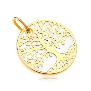 585 sárga arany medál - fehér gyöngyház kör élet fája szimbólummal