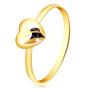 375 sárga arany gyűrű - keskeny szár, fényes szív - Nagyság: 50