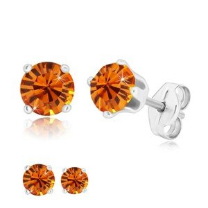 925 ezüst fülbevaló - kerek csillogó cirkónia méz-narancssárga színárnyalatban - A cirkónia nagysága: 4 mm