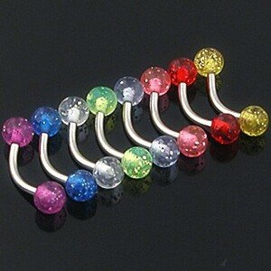 Szemöldök piercing - színes glitteres golyócskák - A piercing színe: Piros