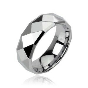 Volfrám gyűrű ezüst színben, 6 mm finoman kidolgozott rombuszokkal - Nagyság: 70