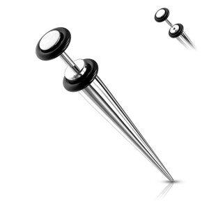 Acél fake expander ezüst színben fekete gumigyűrűkkel - A piercing vastagsága: 1,2 mm