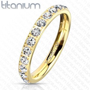 Titánium gyűrű arany színárnyalatban – csillogó átlátszó cirkóniák, 3 mm - Nagyság: 52