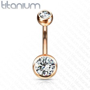 Titánium köldök piercing - két átlátszó, kerek kő, 1,6 mm - Szín: Arany