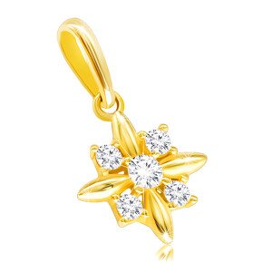 14K sárga arany gyémánt medál - virág hosszúkás szirmokkal és briliánsokkal