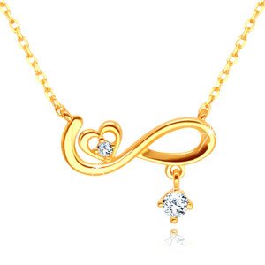 9K arany nyaklánc – végtelenség szimbólum, szimmetrikus szív, egy átlátszó cirkónia