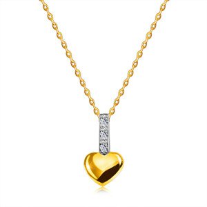 Gyémánt nyaklánc 14K kombinált arany - kis szív egy sor briliánssal az ívén, vékony lánc