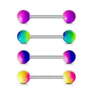 316L acél nyelvpiercing - súlyzó kétszínű gumírozott golyókkal - A piercing színe: Rózsaszín - Sárga