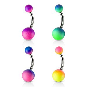 316L acél köldök piercing - súlyzó két színű gumírozott golyóval - A piercing színe: Lila - Rózsaszín