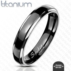 Titánium gyűrű - 4 mm-es, sima, középen fekete, ezüst szegéllyel - Nagyság: 54