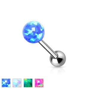 Nyelv piercing belső menettel - szintetikus opál golyók szivárványos fényvisszaverődéssel, különböző színekben - Átmérő: 5 mm, Szín: Kék