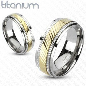 Gyűrű titániumból - két színű, sávozott - Nagyság: 60