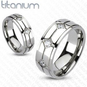 Titánium karikagyűrű - rombuszok, beágyazott cirkóniák - Nagyság: 49