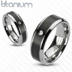 Titánium gyűrű - fekete sáv, cirkónia - Nagyság: 53