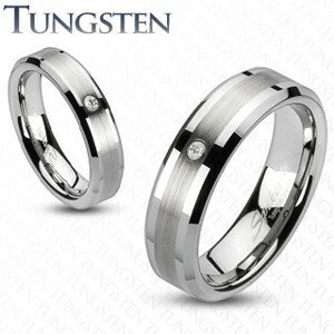 Tungsten gyűrű - csiszolt sáv egy cirkóniával - Nagyság: 49